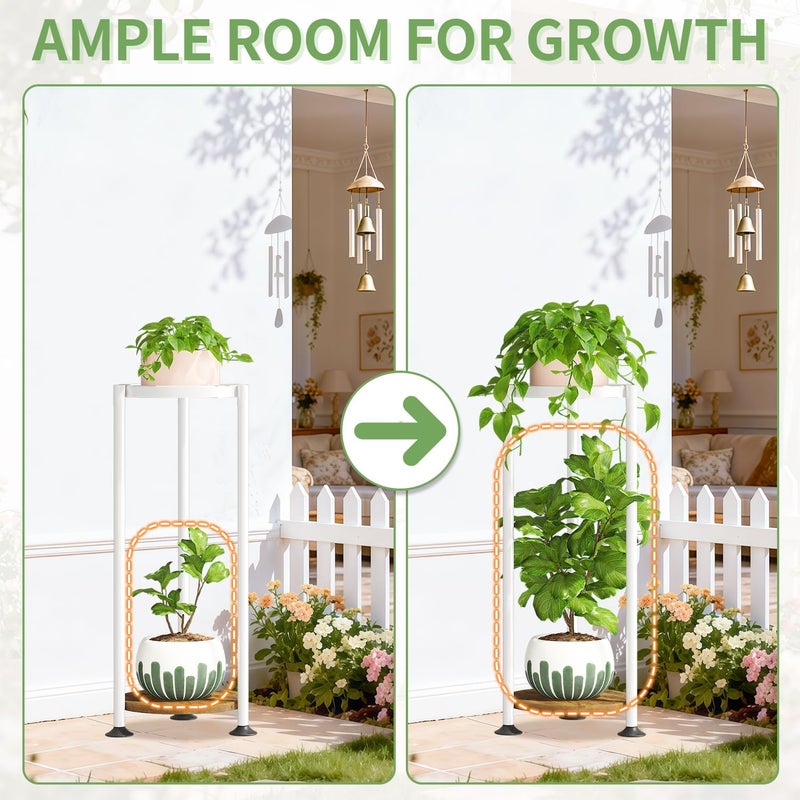 KMOTASUO 2 Tier Plant Stands Indoor, 30 Inch Tall Metal Corner Plant Stand, Modern Flower Shelf Pot Holder Planter Display Rack for Living Room Balcony Patio Garden(White) - Image 4